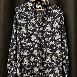 Express Navy Floral Button-Up‎ Shirt Size L